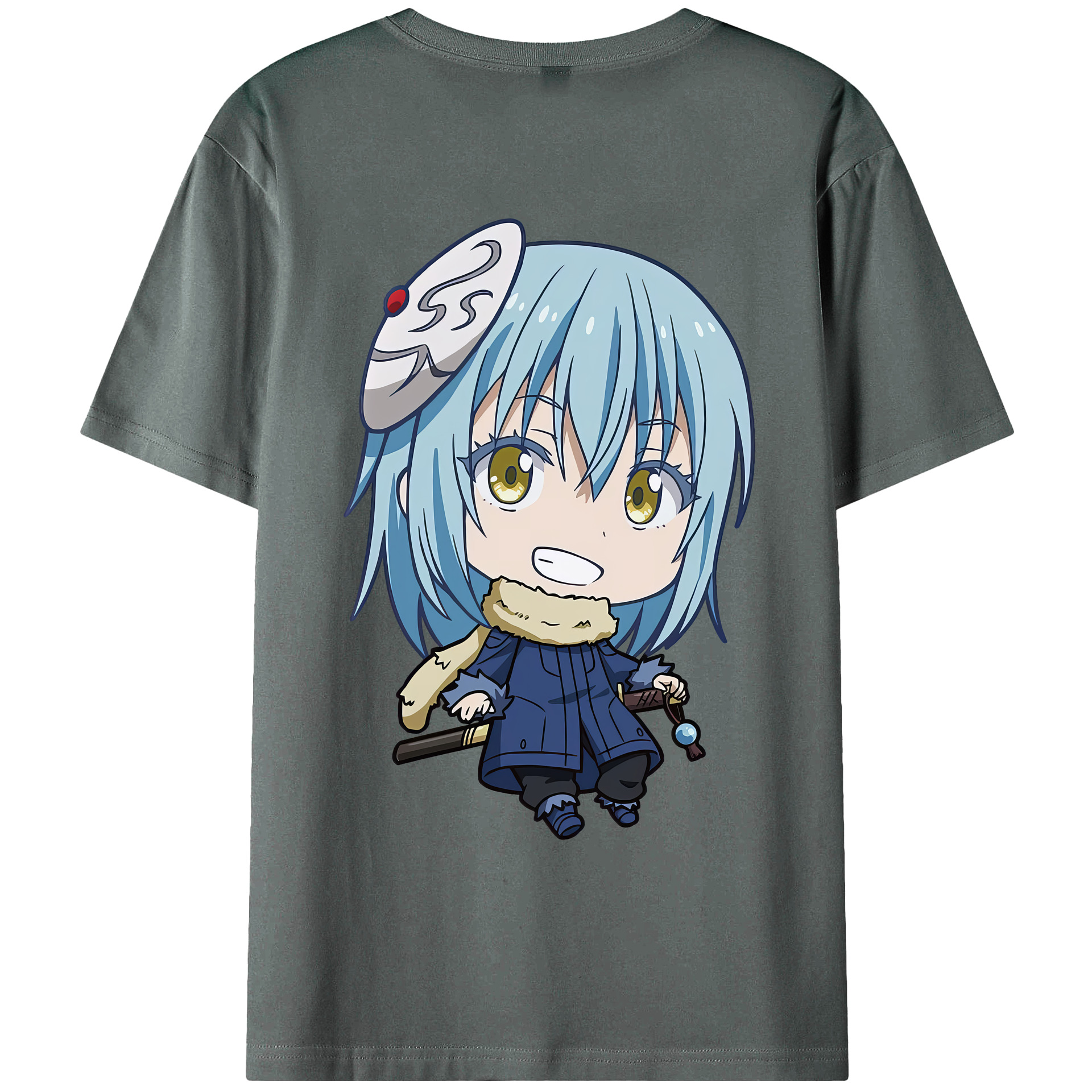 （画像用） 転スラ Regarding Reincarnated to Slime 綿100％ メンズ半袖Tシャツ（バックプリント） 通気性